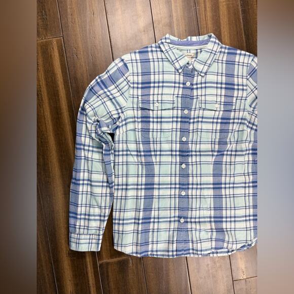 Size XS L.L.Bean Blue & White Soft Plaid Flannel Long Sleeved Shirt Gorpcore - Picture 3 of 9